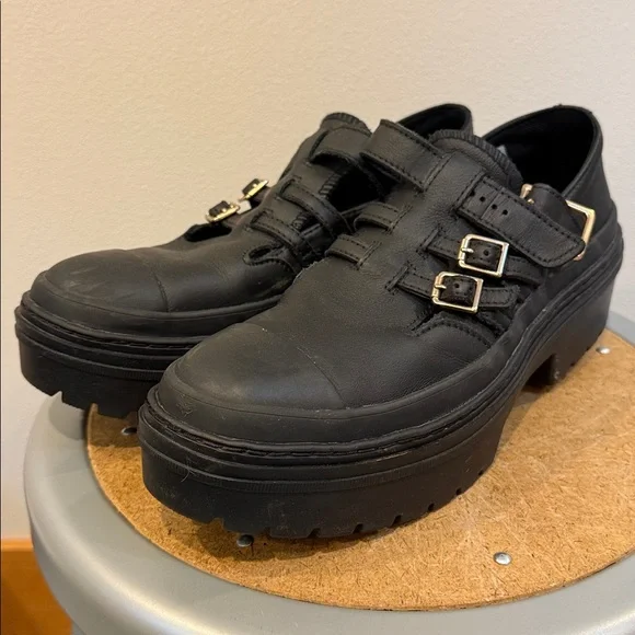 Black Leather Platform Mary Jane Platform Converse - Picture 2 of 6